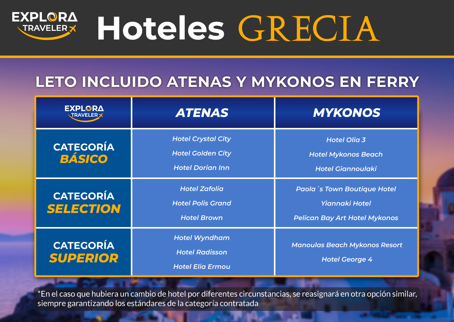 CATEGORIAS LETO INCLUIDO ATENAS Y MIKONOS EN FERRY