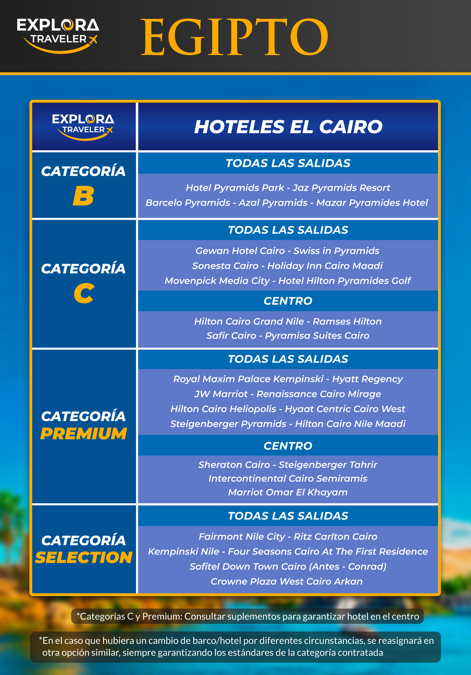 CATEGORIAS ESCAPADA A EL CAIRO - CON NUEVO GEM - PIRÁMIDES