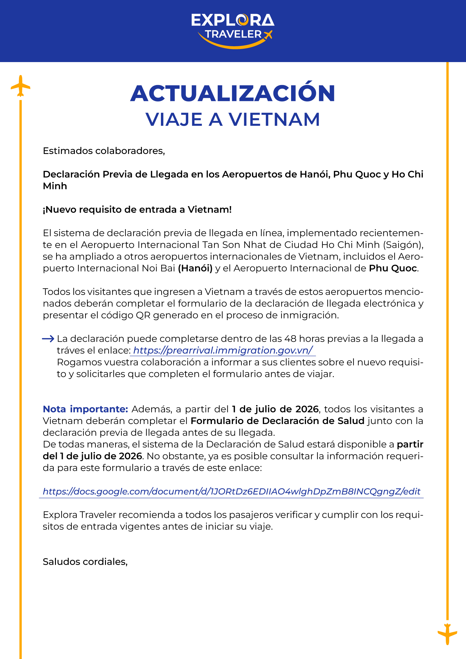 Vietnam Actualización Comunicado