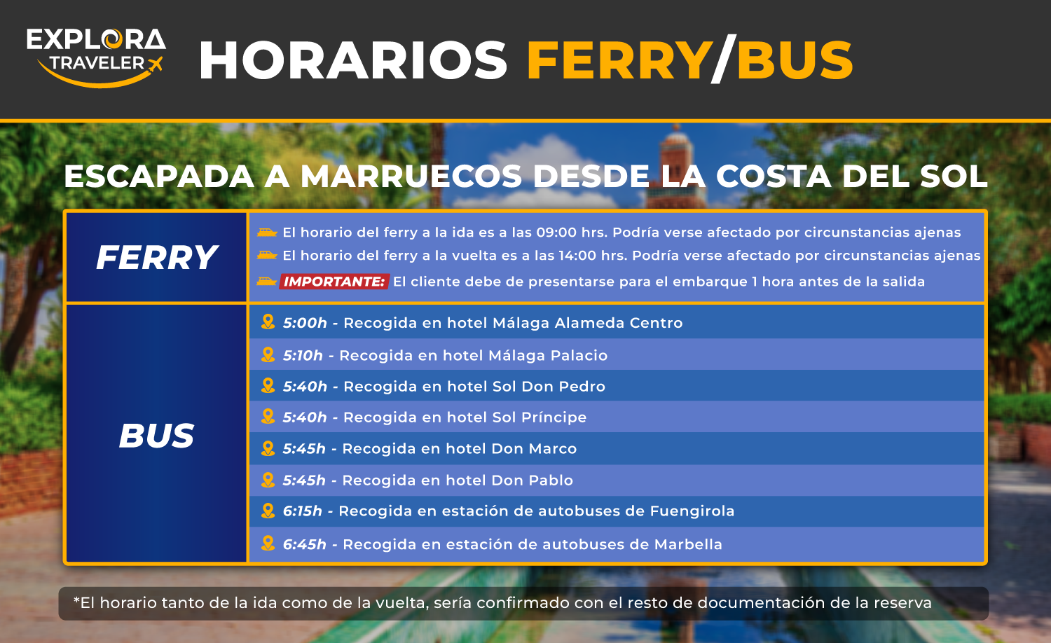 Horario de ferris - Escapada a Marruecos desde la Costa del Sol