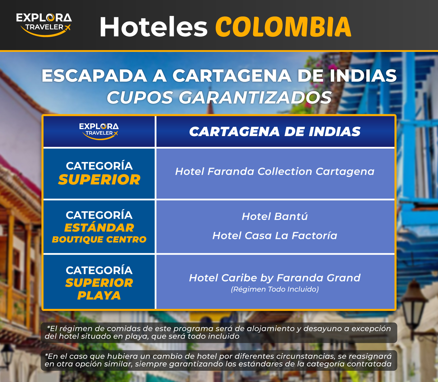 CATEGORÍAS ESCAPADA A CARTAGENA DE INDIAS - CUPOS GARANTIZADOS