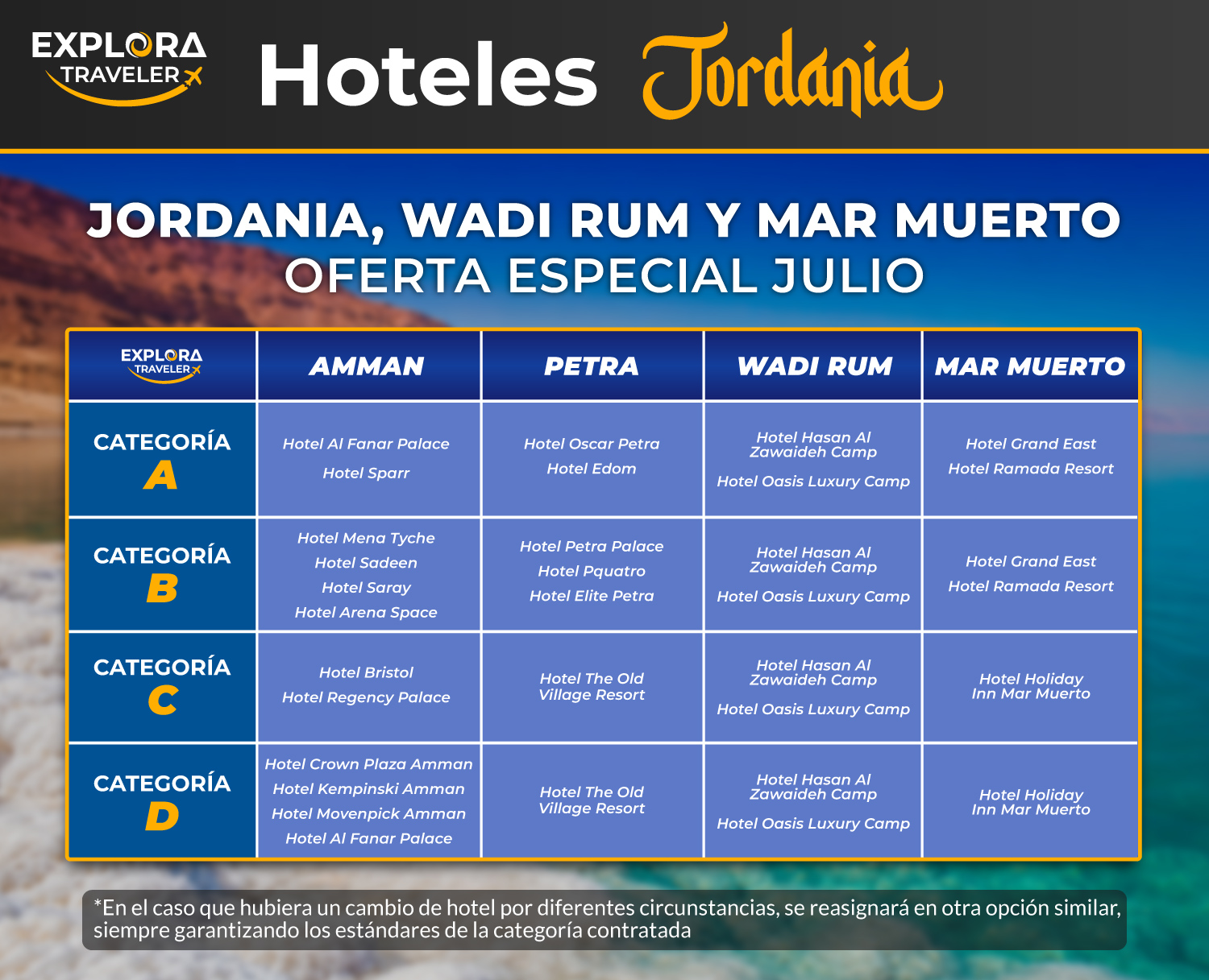 CATEGORÍAS JORDANIA, WADI RUM Y MAR MUERTO - OFERTA ESPECIAL