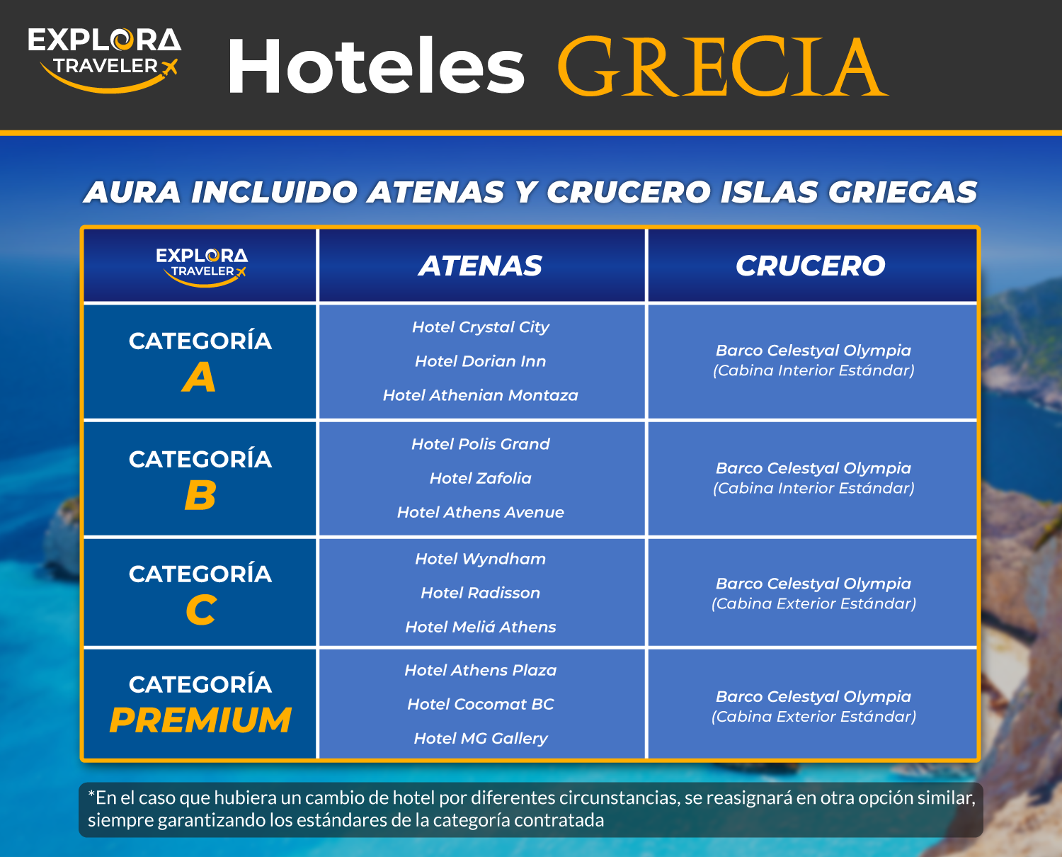 Categorias AURA INCLUIDO ATENAS Y CRUCERO ISLAS GRIEGAS